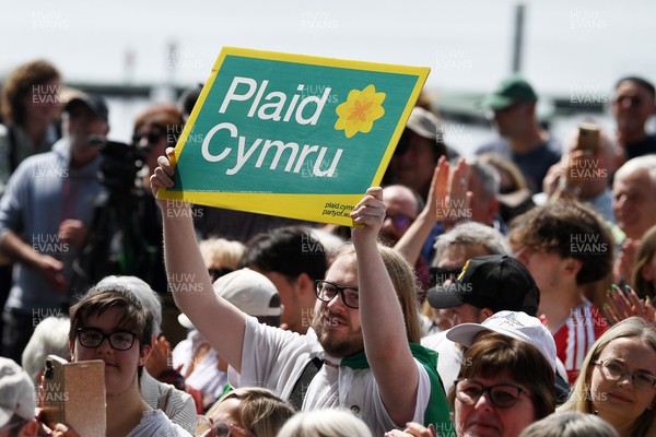 090526 - Picture shows Plaid Cymru supports outside the Senedd in Cardiff in support of Plaid Cymru winning the Welsh Election