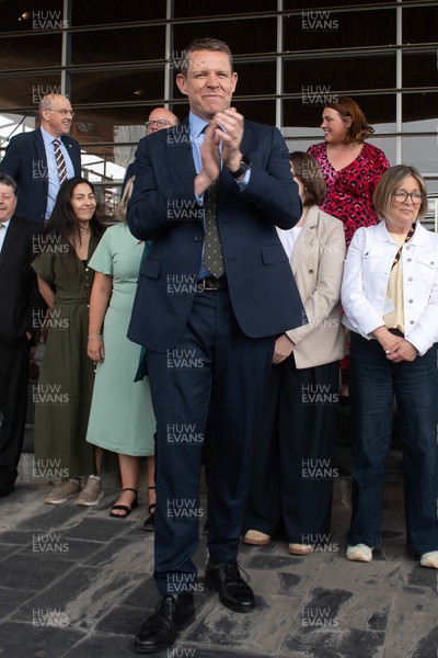 090526 - Picture shows Plaid Cymru leader Rhun Ap Lorwerth giving a speech outside the Senedd in Cardiff, after winning the Welsh Election