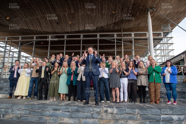 090526 - Picture shows Plaid Cymru leader Rhun Ap Lorwerth and Plaid Cymru’s 43 newly elected Senedd members at the Senedd in Cardiff to mark history in Wales as a new government is elected