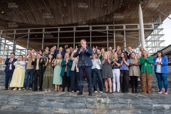 090526 - Picture shows Plaid Cymru leader Rhun Ap Lorwerth and Plaid Cymru’s 43 newly elected Senedd members at the Senedd in Cardiff to mark history in Wales as a new government is elected