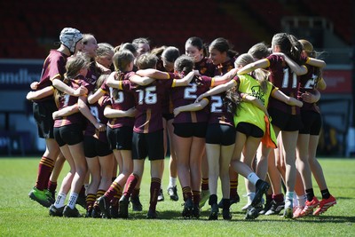 290426 - Plasmawr v Haverfordwest High - Girls Schools Final U12 - Road To Principality Finals - Plasmawr celebrate the win at full time
