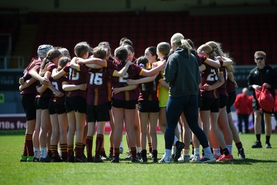 290426 - Plasmawr v Haverfordwest High - Girls Schools Final U12 - Road To Principality Finals - Plasmawr celebrate the win at full time
