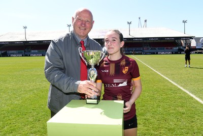 290426 - Plasmawr v Haverfordwest High - Girls Schools Final U12 - Road To Principality Finals - Plasmawr celebrate lifting the trophy at full time