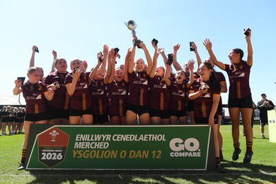 290426 - Plasmawr v Haverfordwest High - Girls Schools Final U12 - Road To Principality Finals - Plasmawr celebrate lifting the trophy at full time