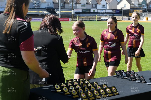 290426 - Plasmawr v Haverfordwest High - Girls Schools Final U12 - Road To Principality Finals - Plasmawr collect their medals at full time