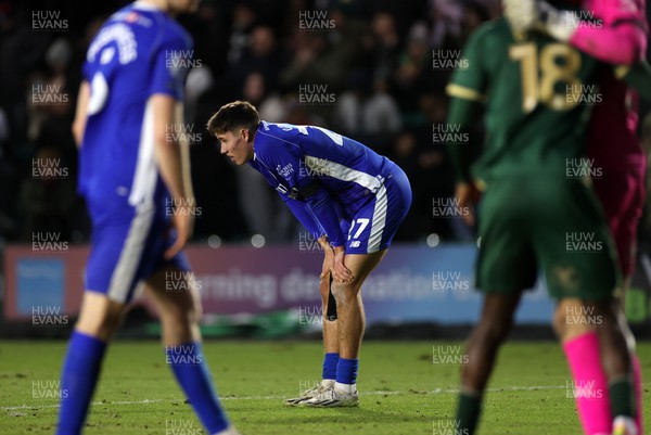 200124 - Plymouth Argyle v Cardiff City - SkyBet Championship - Dejected Rubin Colwill of Cardiff City at full time