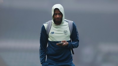 210226 - Plymouth Argyle v Cardiff City - Sky Bet League 1 - Omari Kellyman of Cardiff City arrives ahead of the match