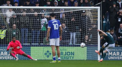 210226 - Plymouth Argyle v Cardiff City - Sky Bet League 1 - Lorent Tolaj of Plymouth Argyle scores the fouth goal from the penaly spot