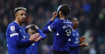210226 - Plymouth Argyle v Cardiff City - Sky Bet League 1 - Dejection at the final whistle for Omari Kellyman of Cardiff City