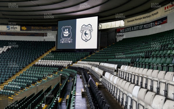 210226 - Plymouth Argyle v Cardiff City - Sky Bet League 1 - General view of the LED screen at Home Park ahead of the match