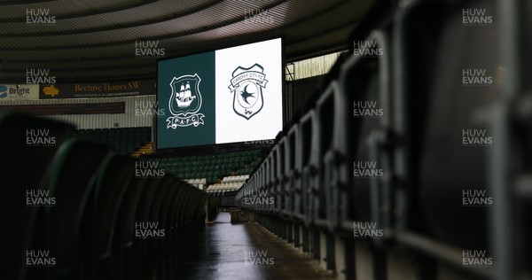 210226 - Plymouth Argyle v Cardiff City - Sky Bet League 1 - General view of the LED screen at Home Park ahead of the match