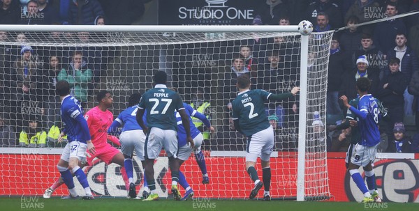 210226 - Plymouth Argyle v Cardiff City - Sky Bet League 1 - The ball hits the goal post