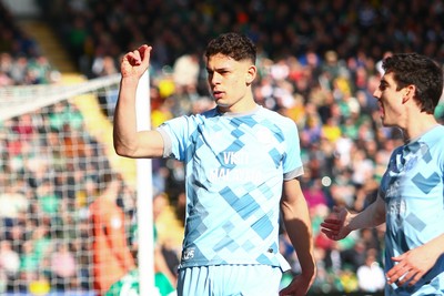 220225 - Plymouth Argyle v Cardiff City - Sky Bet Championship - Yousef Salech of Cardiff City celebrates his goal