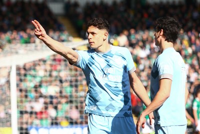 220225 - Plymouth Argyle v Cardiff City - Sky Bet Championship - Yousef Salech of Cardiff City celebrates his goal