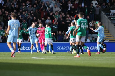 220225 - Plymouth Argyle v Cardiff City - Sky Bet Championship - Dimitrios Goutas of Cardiff City is sent off by referee James Bell