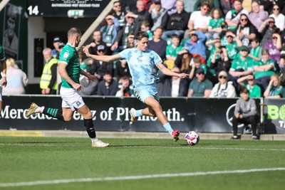 220225 - Plymouth Argyle v Cardiff City - Sky Bet Championship - Rubin Colwill of Cardiff City looks to whip in a cross