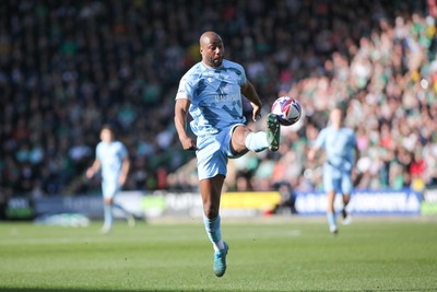 220225 - Plymouth Argyle v Cardiff City - Sky Bet Championship - Yakou Meite of Cardiff City controls the ball