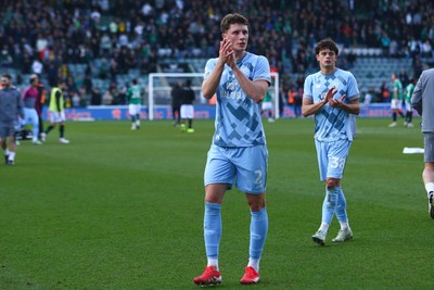 220225 - Plymouth Argyle v Cardiff City - Sky Bet Championship -  Will Fish of Cardiff City applauds the travelling fans at the end of the game