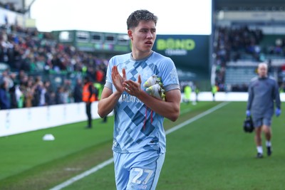 220225 - Plymouth Argyle v Cardiff City - Sky Bet Championship - Rubin Colwill of Cardiff City applauds the travelling fans at the end of the game