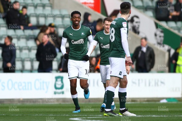 010220 - Plymouth Argyle v Newport County - EFL SkyBet League 2 - Tyreeq Bakinson of Plymouth Argyle scores against his former team mates in the opening minutes  