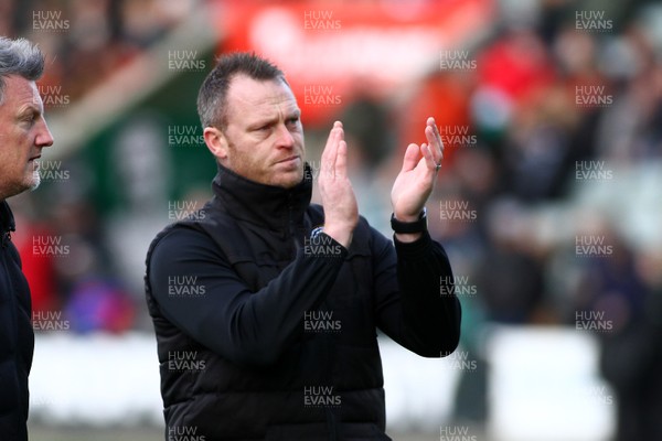 010220 - Plymouth Argyle v Newport County - EFL SkyBet League 2 - Manager of Newport County Michael Flynn applauds the travelling fans before kick off
