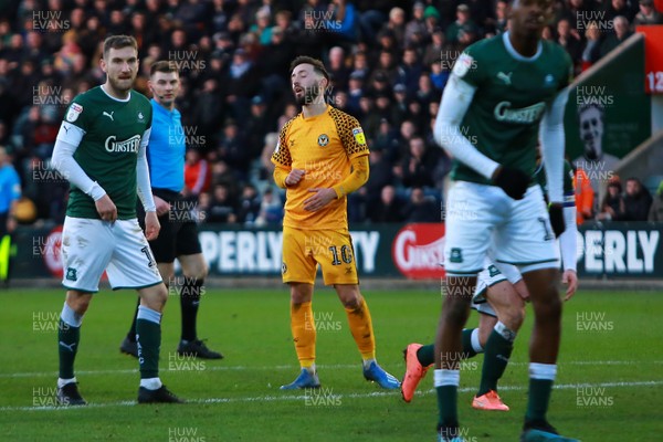 010220 - Plymouth Argyle v Newport County - EFL SkyBet League 2 - Josh Sheehan of Newport County sees his shot deflected for a corner