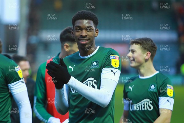 010220 - Plymouth Argyle v Newport County - EFL SkyBet League 2 - Tyreeq Bakinson of Plymouth Argyle applauds the traveling Newport County fans as he leaves the field