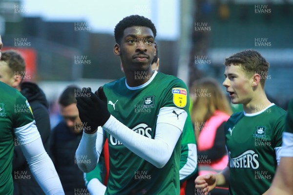 010220 - Plymouth Argyle v Newport County - EFL SkyBet League 2 - Tyreeq Bakinson of Plymouth Argyle applauds the traveling Newport County fans as he leaves the field