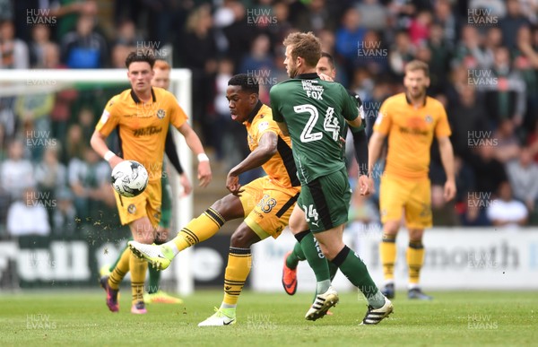 170417 - Plymouth Argyle v Newport County - SkyBet League 2 - Mitch Rose of Newport County is tackled by David Fox of Plymouth Argyle