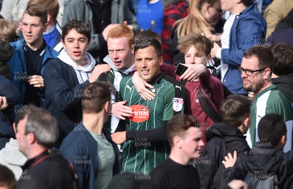 170417 - Plymouth Argyle v Newport County - SkyBet League 2 - Antoni Sarcevic of Plymouth Argyle celebrates with fans after a pitch invasion