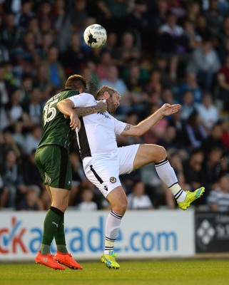 300816 - Plymouth Argyle v Newport County - Checkatrade Trophy -Jon Parkin of Newport County is challenged by Sonny Bradley of Plymouth Argyle