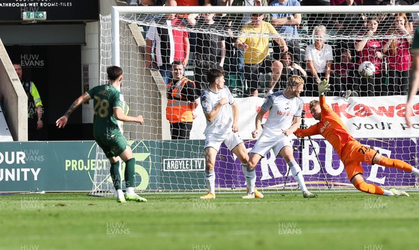 071023 - Plymouth Argyle v Swansea City, EFL Sky Bet Championship - Luke Cundle of Plymouth Argyle shoots to score the opening goal