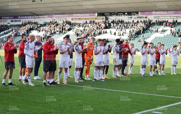 071023 - Plymouth Argyle v Swansea City, EFL Sky Bet Championship - Swansea City head coach Michael Duff and players applaud the fans at the end of the match
