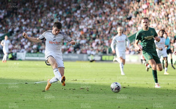 071023 - Plymouth Argyle v Swansea City, EFL Sky Bet Championship - Josh Key of Swansea City shoots to score Swansea’s third goal