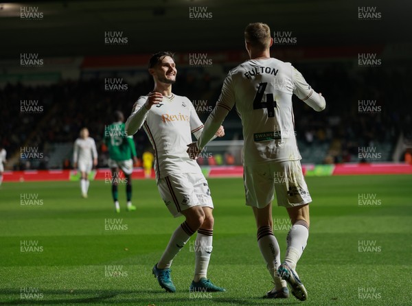 101224 Plymouth Argyle v Swansea City, EFL Sky Bet Championship - Jay Fulton of Swansea City celebrates with Liam Cullen of Swansea City after scoring the opening goal