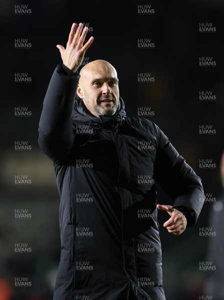 101224 Plymouth Argyle v Swansea City, EFL Sky Bet Championship - Swansea City head coach Luke Williams celebrates with the travelling supporters at the end of the match