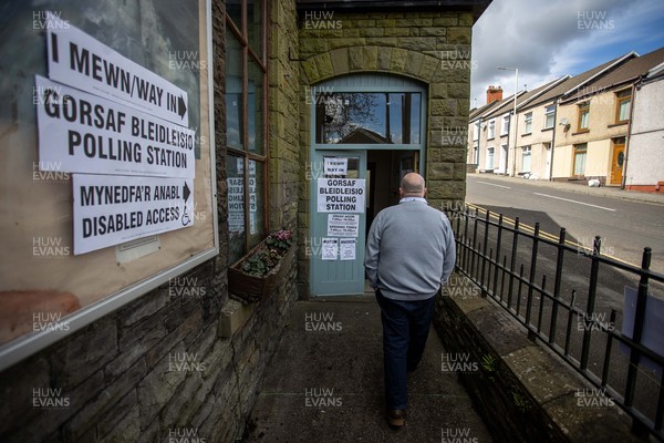 060521 - Picture shows a man walking into the Polling Station at The Temple Baptist Church in Graig, Pontypridd, South Wales on election day