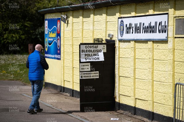 060521 - Picture shows a man walking into the Polling Station which is inside the home changing rooms at Taff�s Well Football Club in South Wales on election day