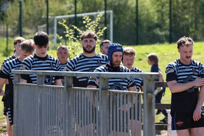 250426 - Pontyberem v Llanybydder - Admiral National League 4 West A - Pontyberem players walk to the pitch