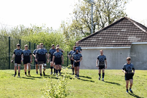 250426 - Pontyberem v Llanybydder - Admiral National League 4 West A - Pontyberem players walk to the pitch