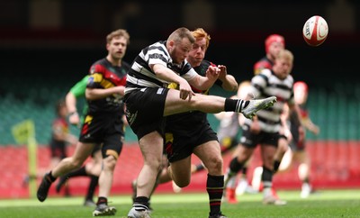 190426 - Pontyclun v Llangadog, Mens Division 4 Cup Final - Jacob Dennis of Pontyclun is challenged by Tom Bailey of Llangadog