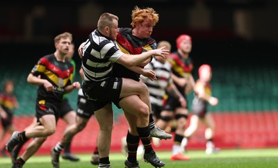 190426 - Pontyclun v Llangadog, Mens Division 4 Cup Final - Jacob Dennis of Pontyclun is challenged by Tom Bailey of Llangadog