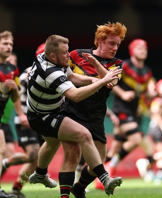 190426 - Pontyclun v Llangadog, Mens Division 4 Cup Final - Jacob Dennis of Pontyclun is challenged by Tom Bailey of Llangadog