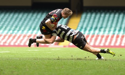 190426 - Pontyclun v Llangadog, Mens Division 4 Cup Final - Ben Morgan of Llangadog is tackled by Adam Lewis of Pontyclun