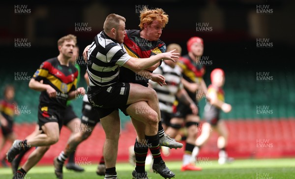 190426 - Pontyclun v Llangadog, Mens Division 4 Cup Final - Jacob Dennis of Pontyclun is challenged by Tom Bailey of Llangadog