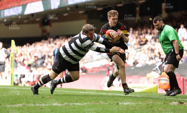 190426 - Pontyclun v Llangadog, Mens Division 4 Cup Final - Ben Morgan of Llangadog is tackled by Joe Williams of Pontyclun