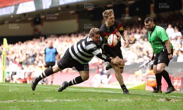 190426 - Pontyclun v Llangadog, Mens Division 4 Cup Final - Ben Morgan of Llangadog is tackled by Joe Williams of Pontyclun