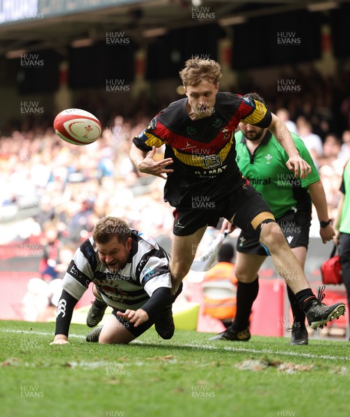 190426 - Pontyclun v Llangadog, Mens Division 4 Cup Final - Ben Morgan of Llangadog is tackled by Joe Williams of Pontyclun