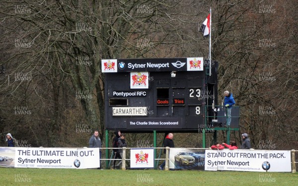 270118 - Pontypool v Carmarthen Quins - WRU National Cup -  Pontypool Park scoreboard