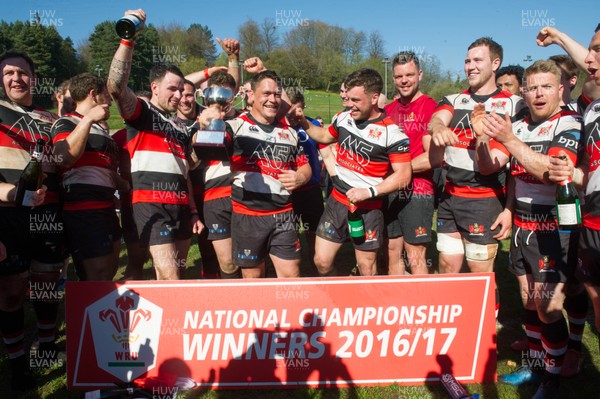 080417 - Pontypool v Tata Steel - Pontypool players celebrate their National Championship success  